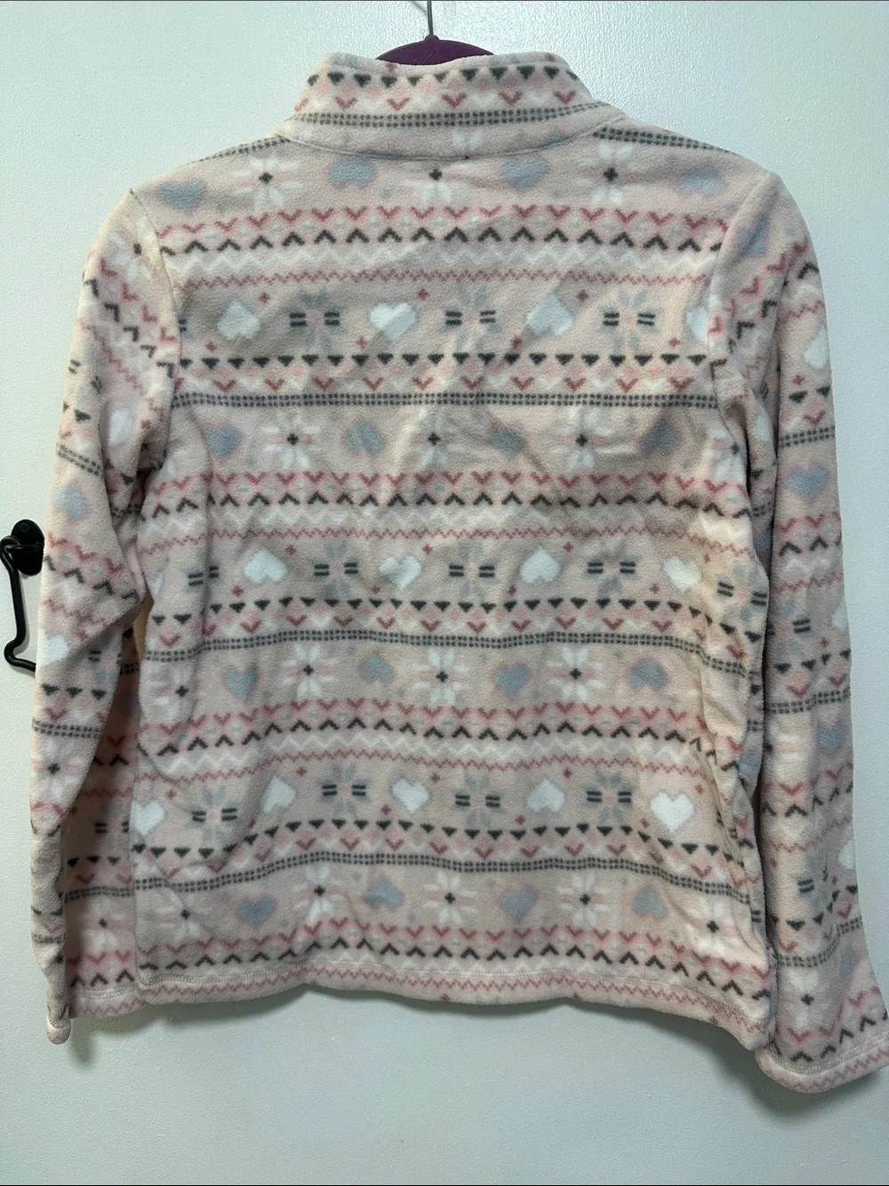 Girls Place Cozy Half-Zip Fleece Pullover - Pink Heart Pattern size 14